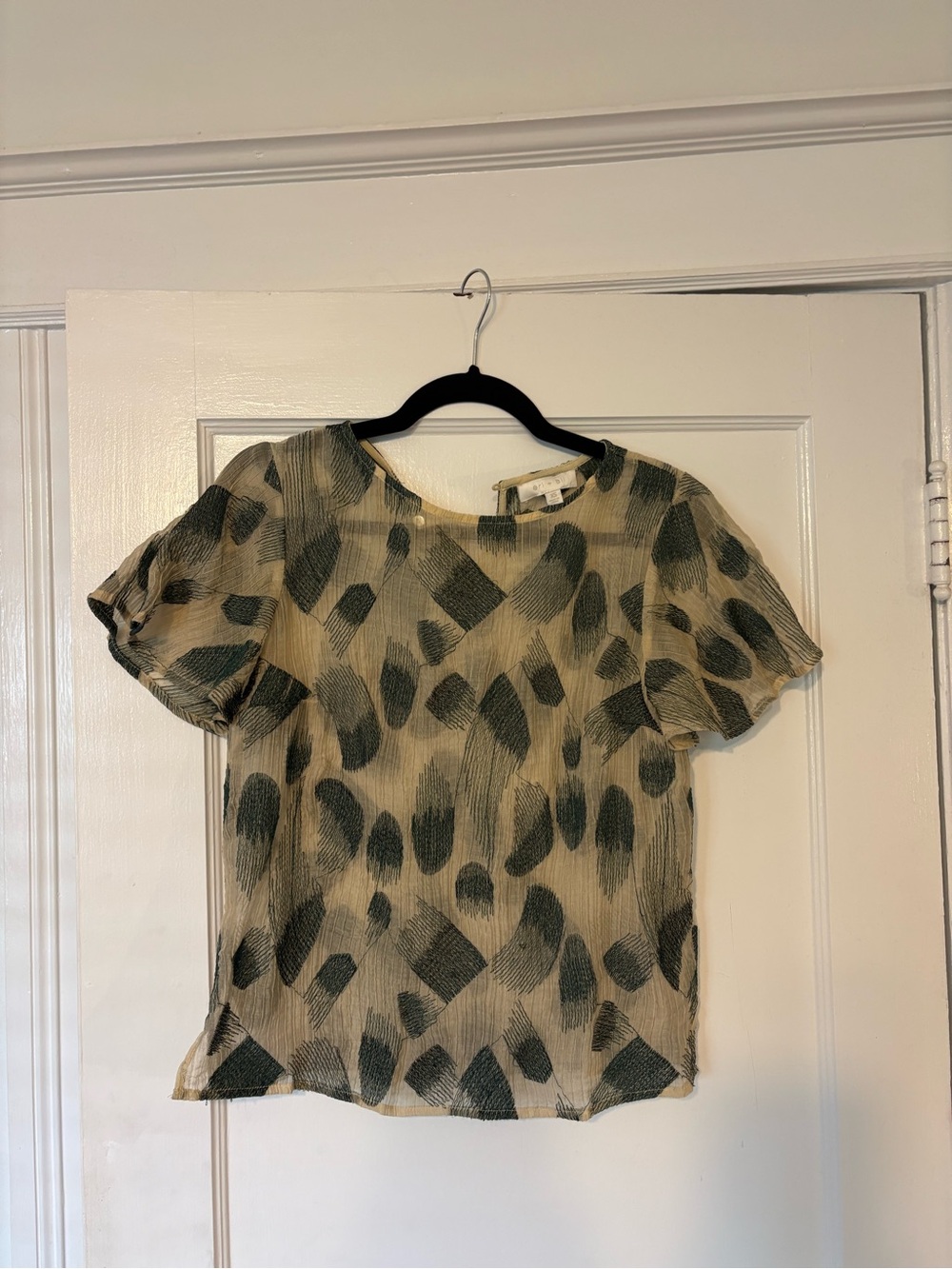 Women’s Abstract Print Blouse in Beige and Dark Green